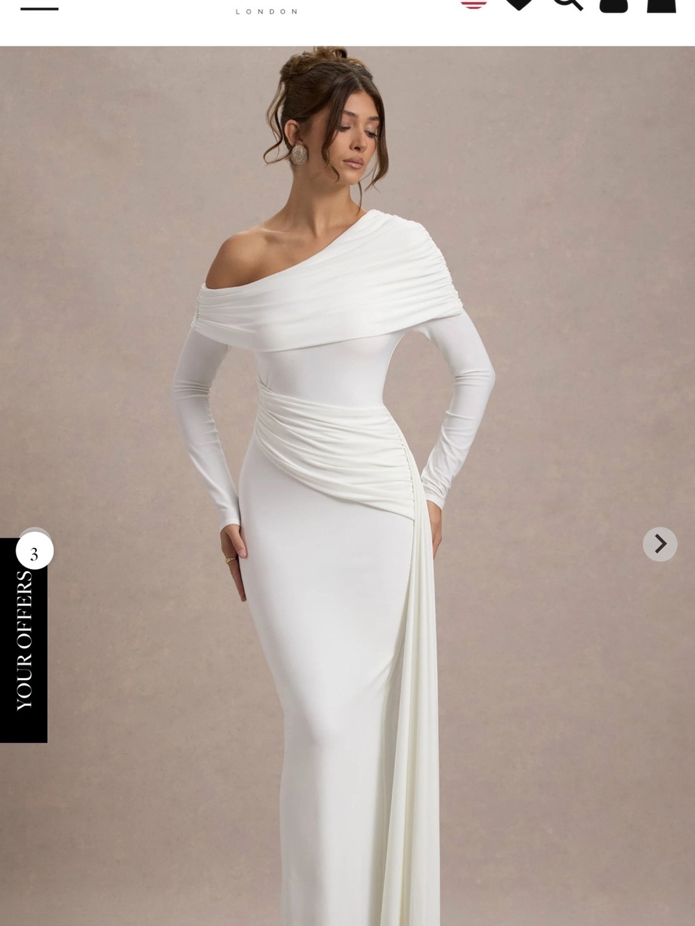 Club L London One-Shoulder White Draped Gown